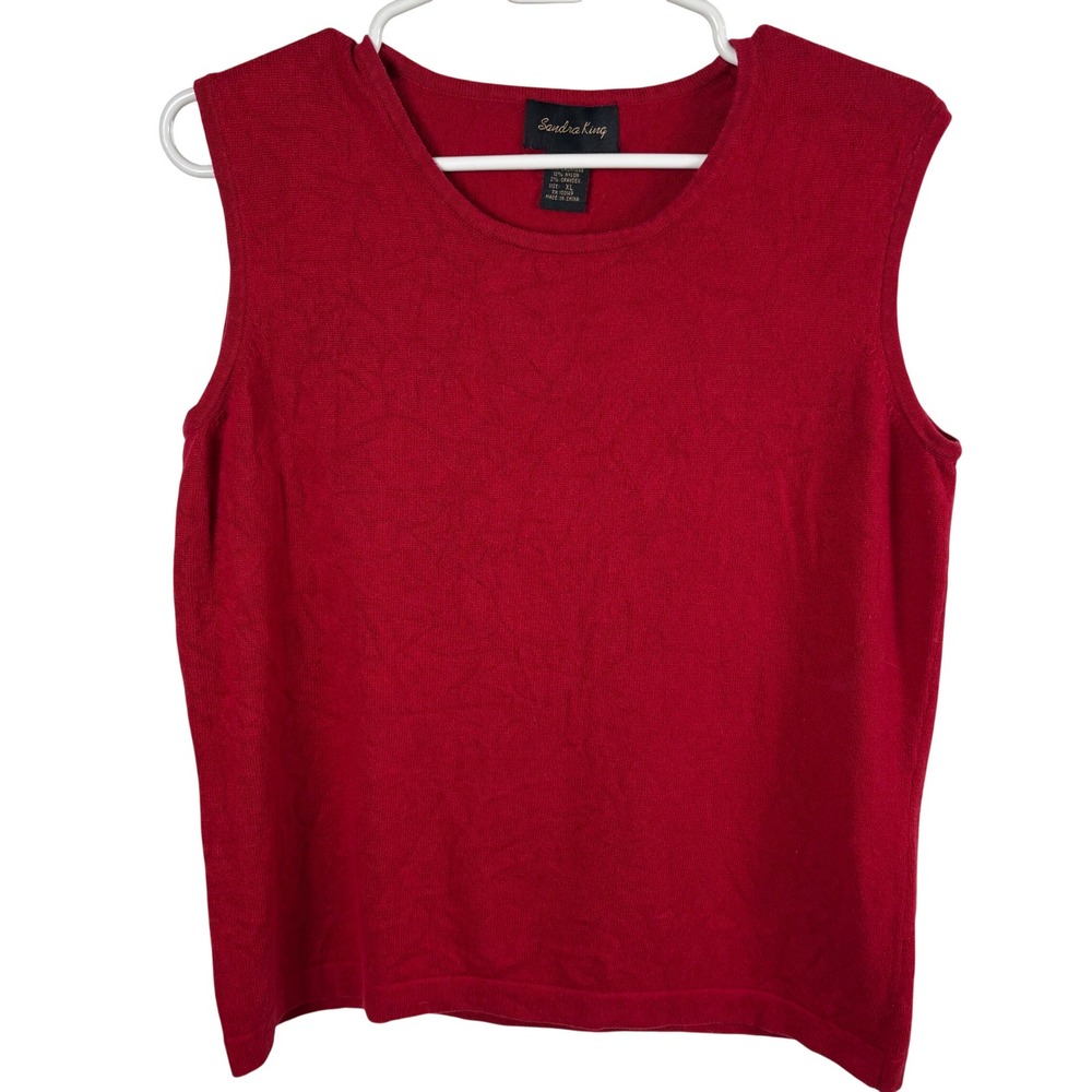 Vtg Silk Cashmere Sleeveless Sweater Women's L Red Holiday Christmas Luxury